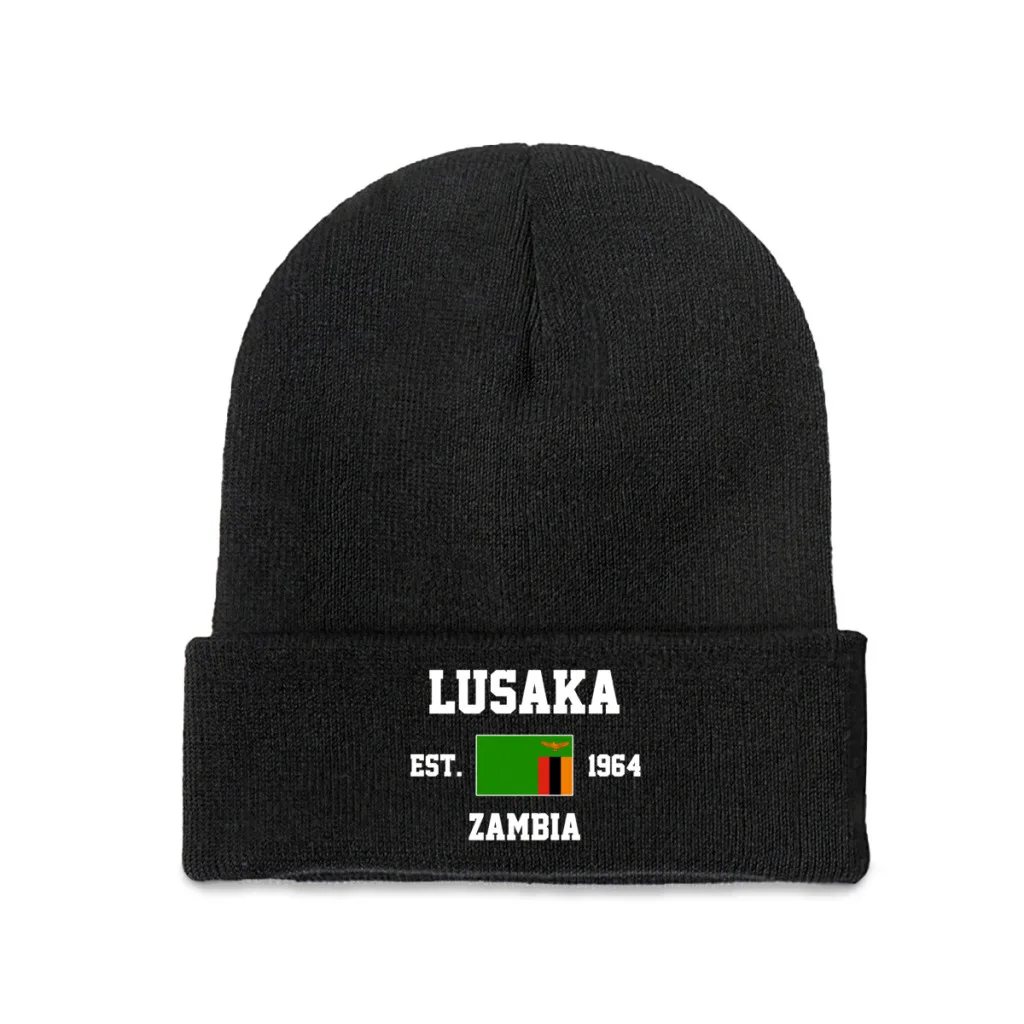 

Zambia EST.1964 Lusaka Capital Men Women Unisex Knitted Hat Winter Autumn Print Beanie Cap Warm Bonnet