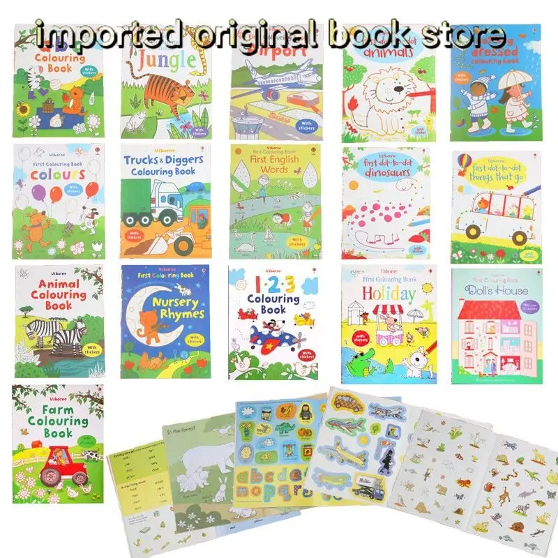 

English coloring book Colouring book Baby learn English cartoon drawing graffiti sticker book books for kids