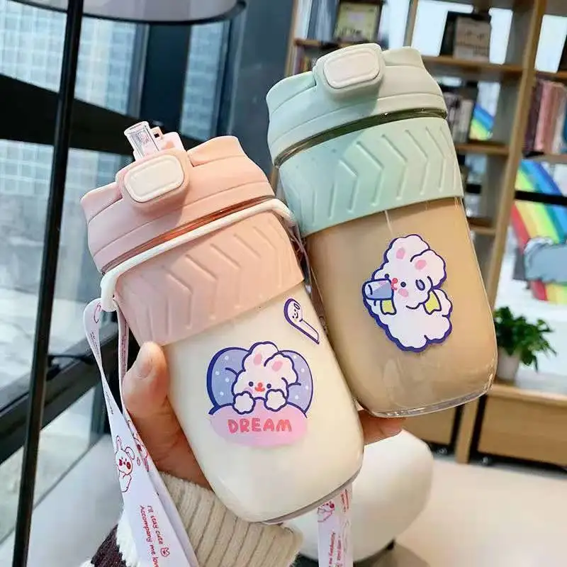 

350Ml Couple Water Cup Plastic Fall-Resistant Korean Version Cup Large-Capacity Tea Cup Portable Cup Female Student Simple