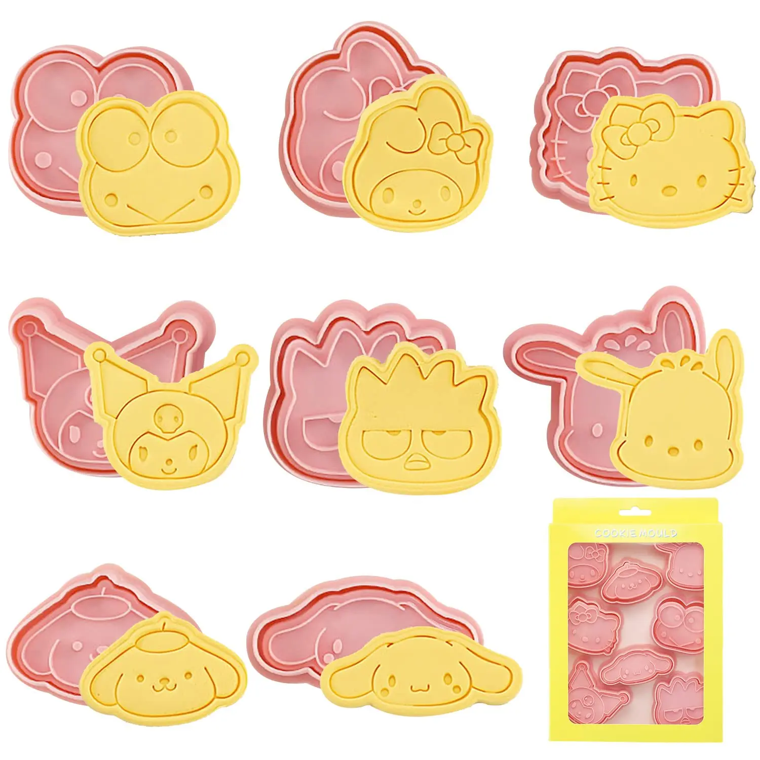 Sanrio Cookie Molds Hello Kitty Cinnamoroll Kuromi Cutters with Plastic Stamp Diy Fondant Cake Decorating Tools Sugar Chocolat 8 pcs set sanrio hello kitty kuromi cartoon cookie cutters 3d plastic biscuit mould pressable cookie stamp kitchen baking tools