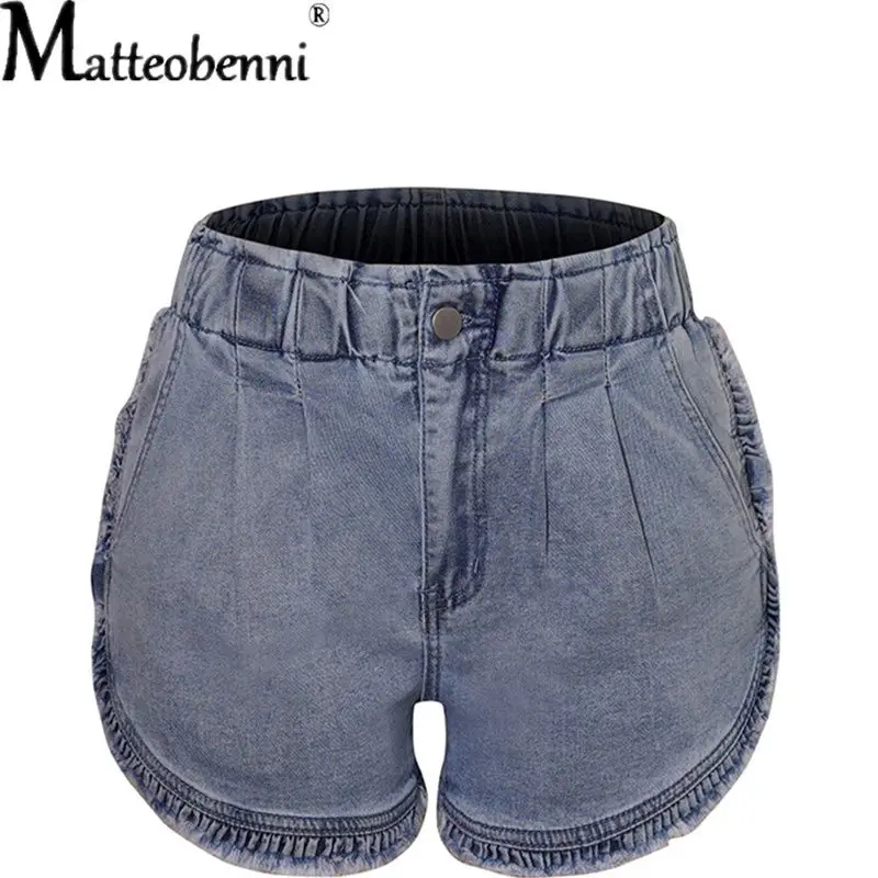 Women Fashion Ripped High Waisted Ruffles Denim Shorts Vintage Hole Summer Casual Pocket Short Jeans Ladies Hotpants Shorts 2022