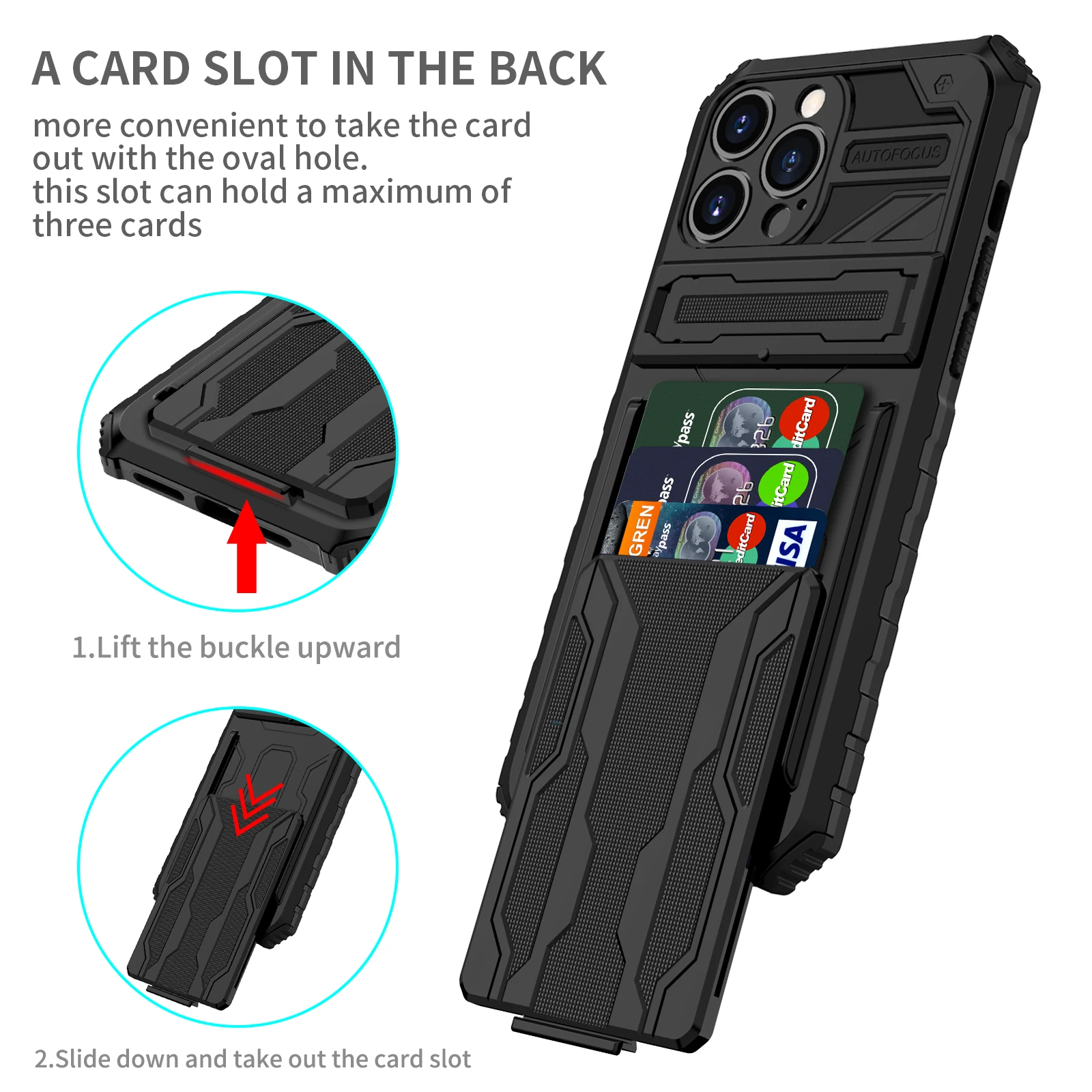 for iPhone 13 13 12 Pro Case Wallet 3-Card Flip Cover Credit Card