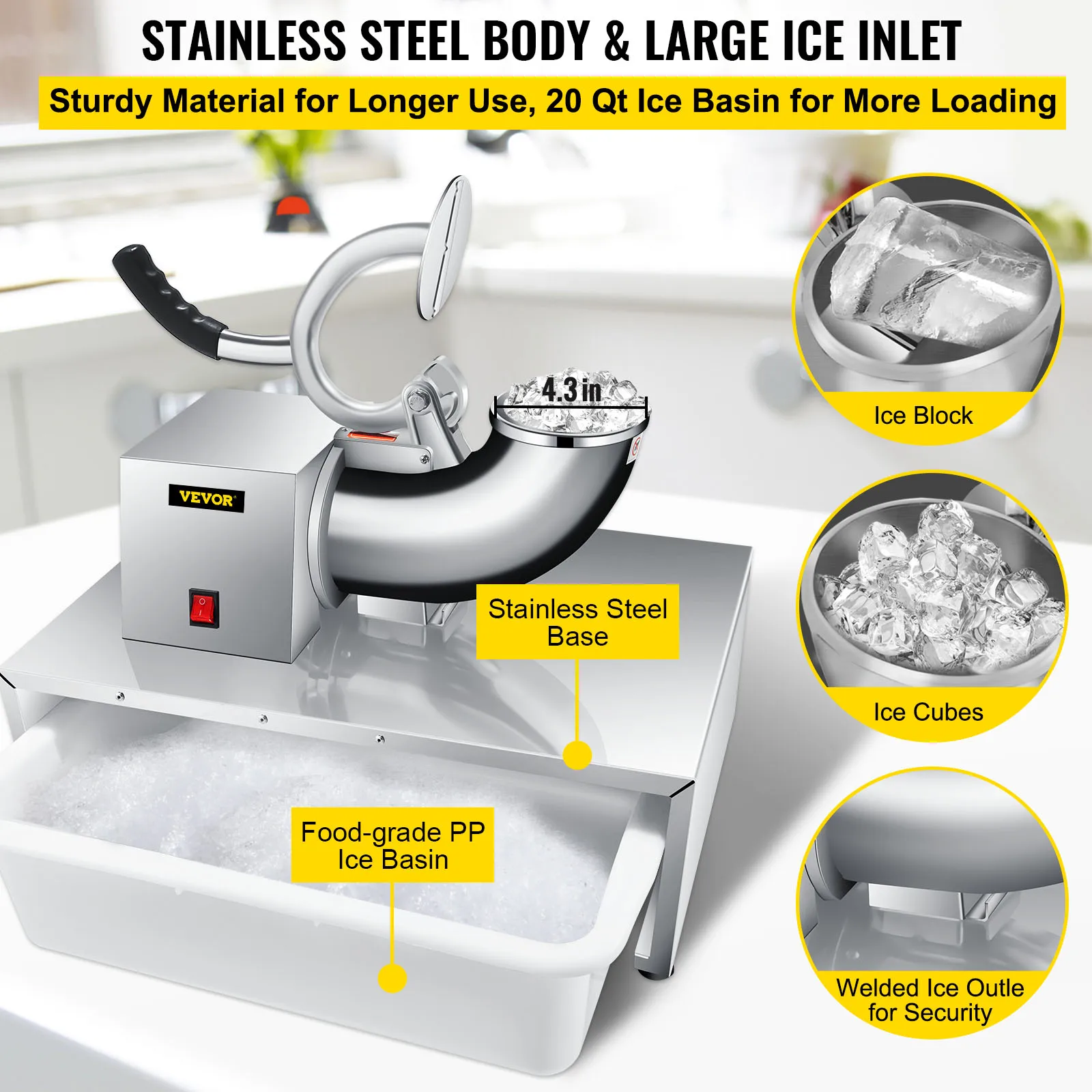 Electric Cube Ice Shaver Granizing Machine 226Kg/H Commercial Snow Cone Chopper Home Slush Crusher Blender Flake Maker 4
