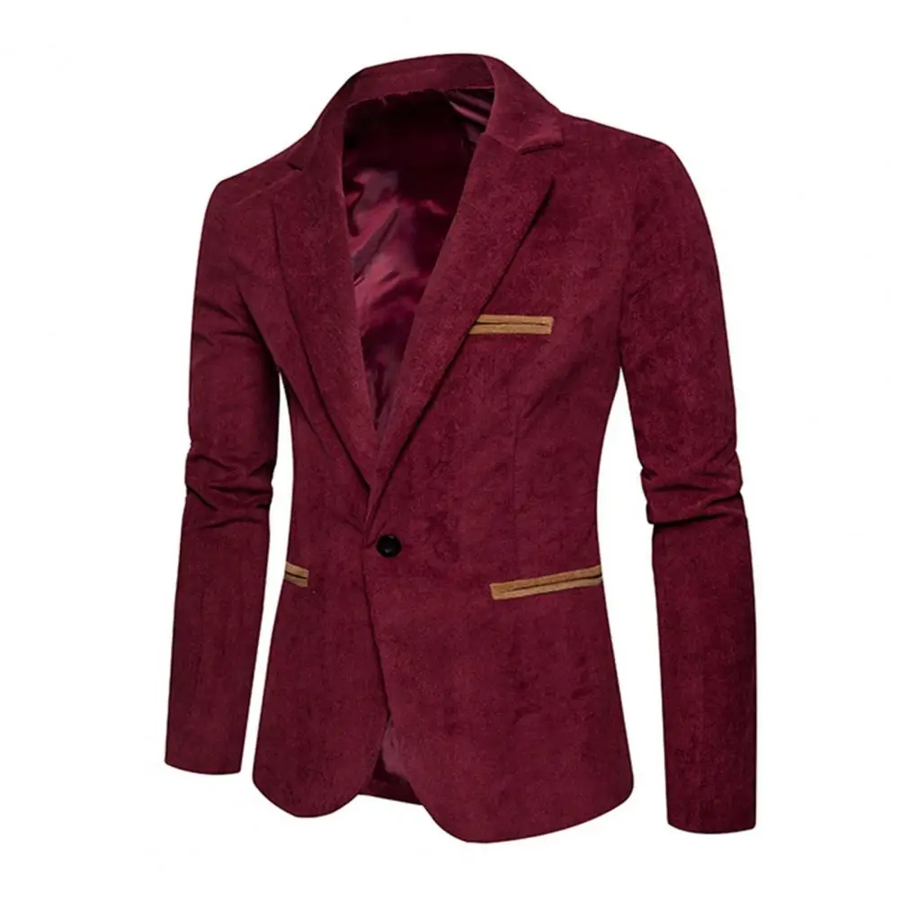 Men Formal Suit Coat Men's Corduroy Suit Coat with Lapel Patchwork Detail Single Button Business Outwear Jacket with for Men