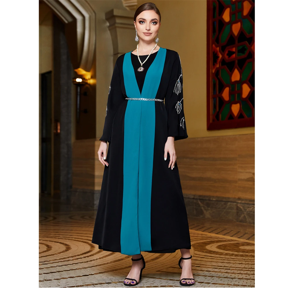 

Eid Caftan Party Dress Abaya for Women Arab Morocco Muslim Abayas Diamond Robe Dubai Kaftan Ramadan Jalabiya Beading Kimono Gown