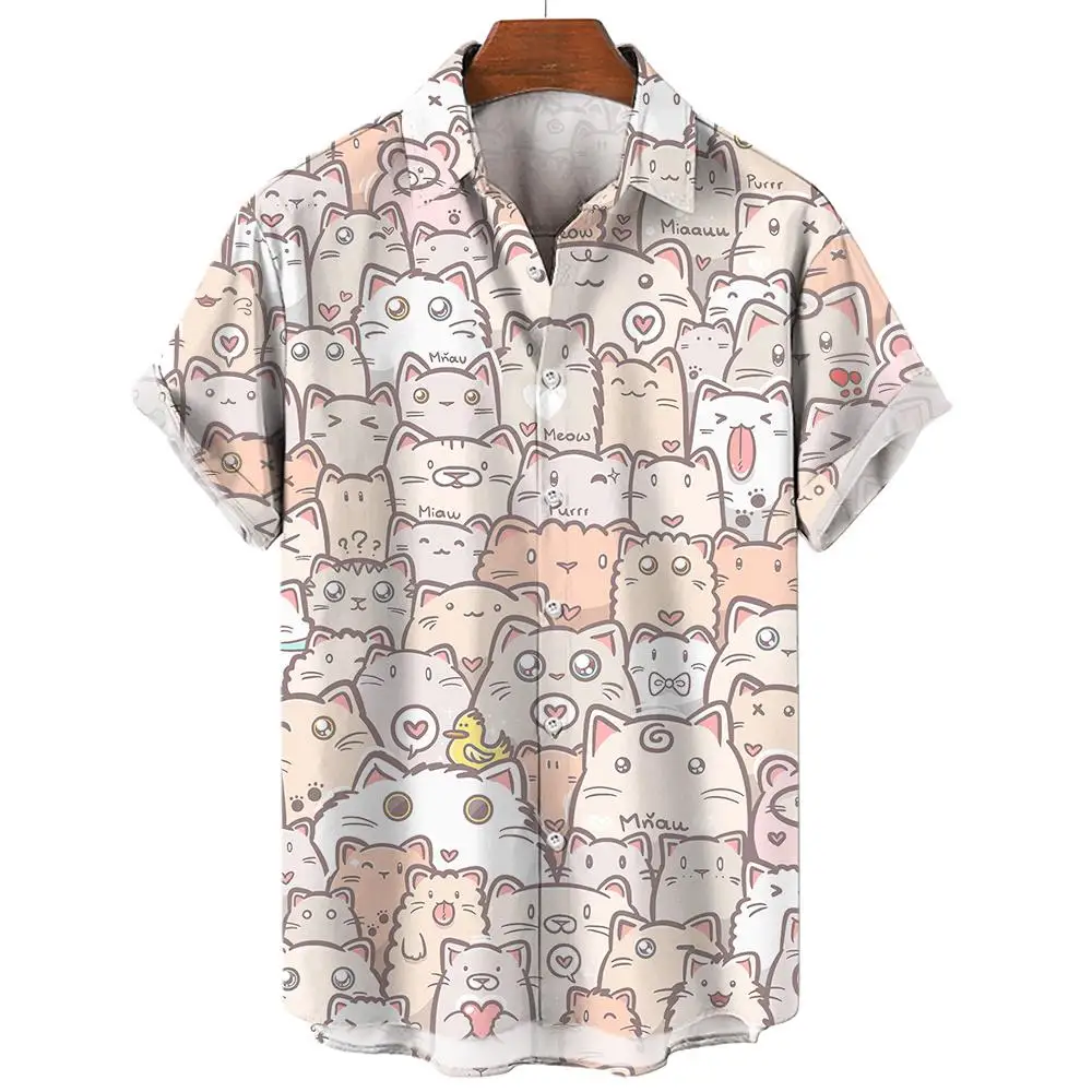 

Casual Men's Shirts Anime Cat Graphic Shirts For Men Summer Oversized Tees Short Sleeve Tops Harajuku Streetwear Men's Clothing