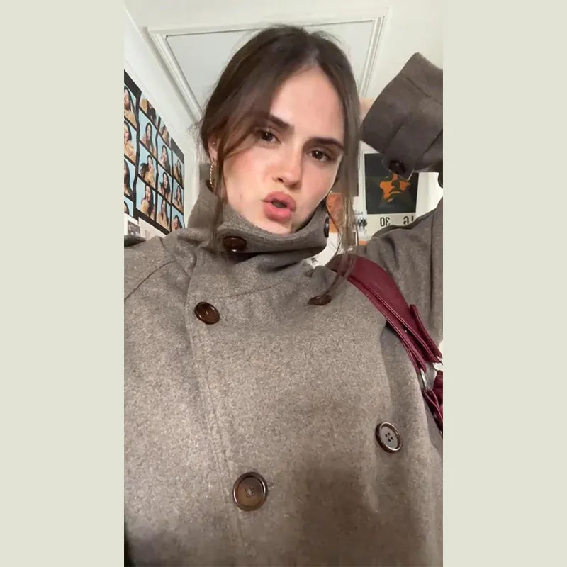 Elegant Women's Short Woolen Coats Loose Lapel Double Breasted Full Sleeve Female Jacket 2026 Autumn Lady Solid Warm Outwear 26 S6a1a41f7111e49c0a99fd7d30a8fc328J