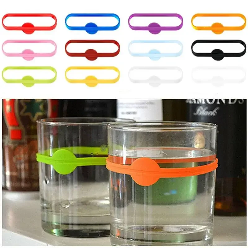 12Pcs Drink Markers Glass Cup Wine Glass Bottle Strip Tag Marker Silicone Drink Markers Wine Charms Tags for Guest