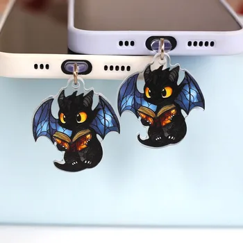 Mobile Phone Dust Plug Hanging Pendant Color Printing Acrylic Plate Little Flying Dragon Accessories Decoration for Iphone Type-c 1