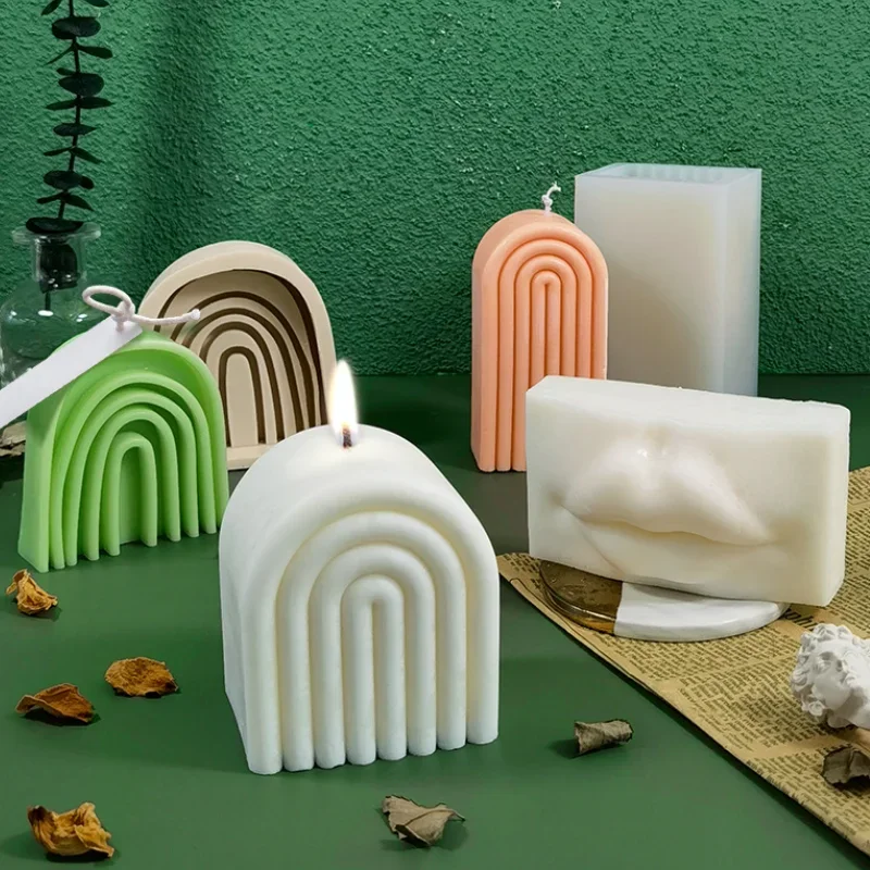 

Sexy Lips Candle Silicone Mold DIY Geometry Rainbow Double Arch Candle Making Kit Soap Resin Mold Gift Craft Supplies Home Decor