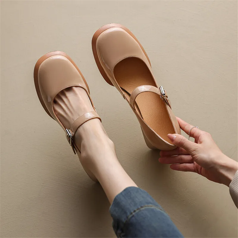 

New Spring Women Shoes Mary Jane Round Toe High Heels Patent Leather Chunky Heel Women Pumps Shoes for Women Zapatos De Mujer