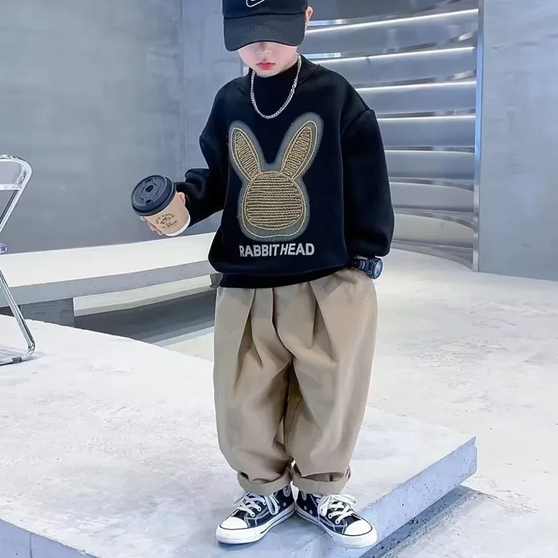 Boys' Sweater Spring and Autumn Style Mid sized Children's Autumn Top Boys' Bottom Shirt