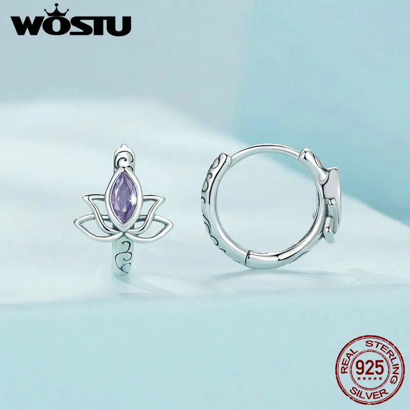 WOSTU 925 Sterling Silver Lotus Flower Hoop Earrings Ring Jewelry Set Plated for Women Jewelry Party Wedding Date Gift