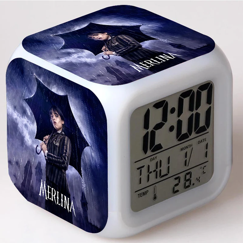 Wednesday Addams Alarm Clocks Kids Room 7 Color Changing Multifunction