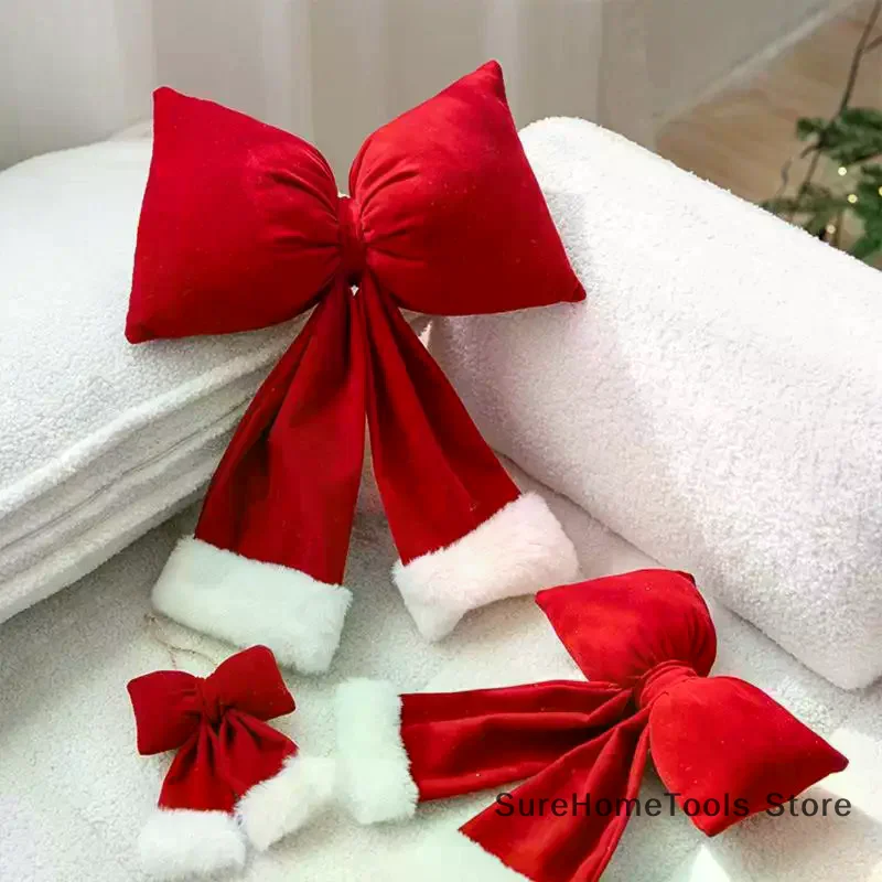 New Christmas Solid Color Plush Bow Pendant Creative Festival Home Background Decoration Ornaments Party Atmosphere Supplies