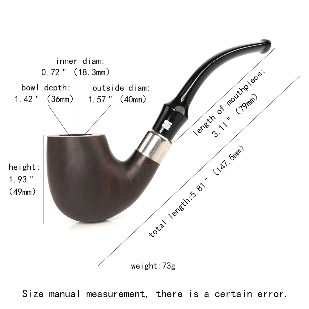 단단한 목재 레인보우 담배 파이프, 9mm 파이프 채널: 1 개 파이프 블로우, 교체 가능한 컬러 아크릴 곡선 핸들 3 개