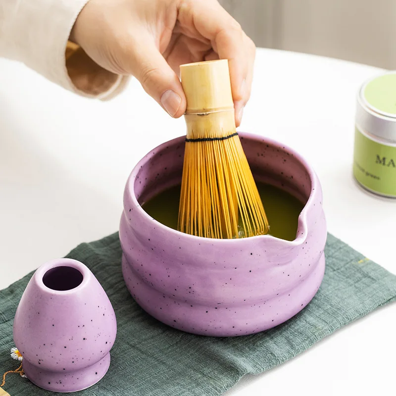 Complete Japanese Matcha Tea Set with Ceramic Bowl and Bamboo Whisk Chasen for Traditional Tea Ceremony Home Use
