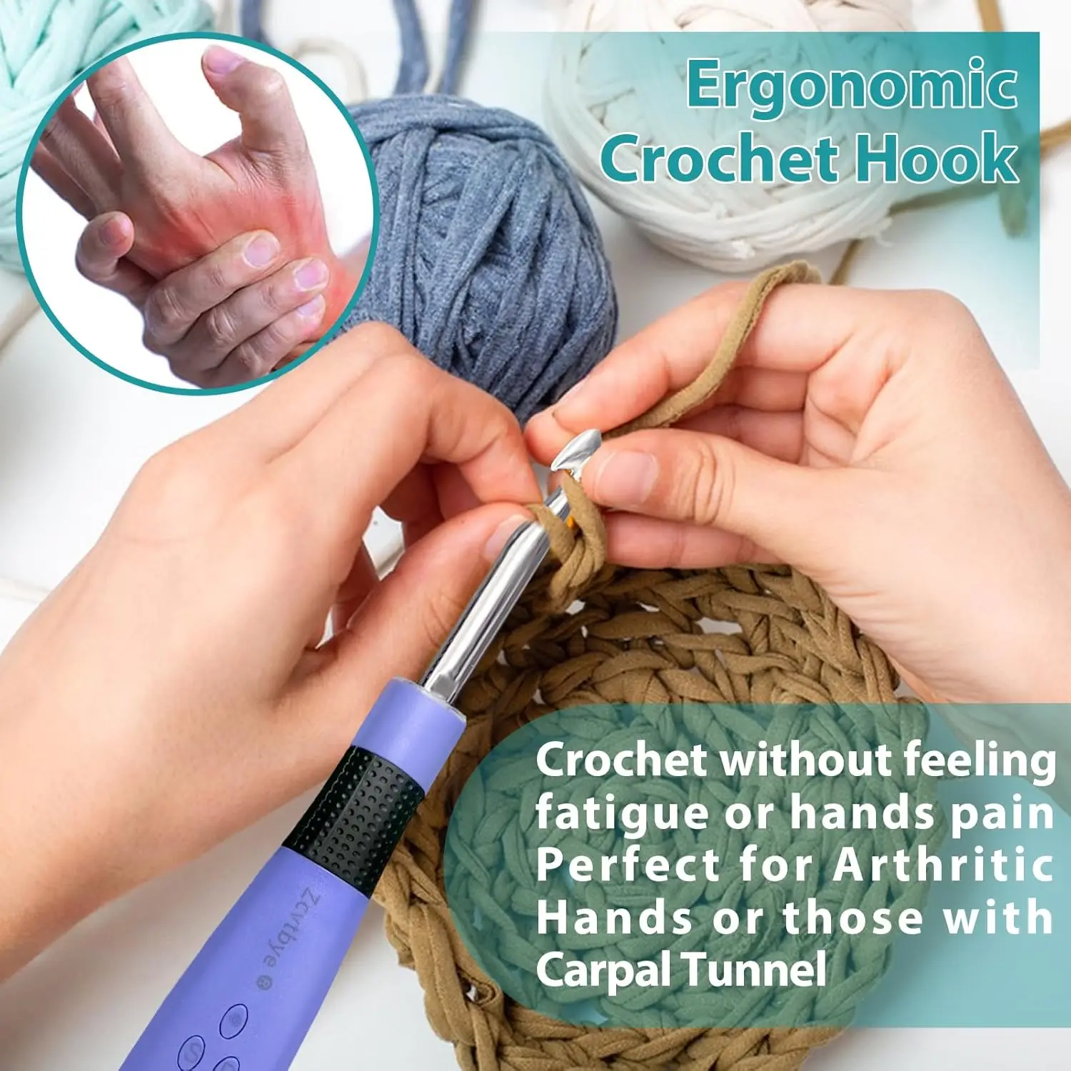 22PCS Lighted Crochet Hook Set with Counter Ergonomic Knitting Needles Interchangeable Metal and Heads DIY Tool for Crocheters