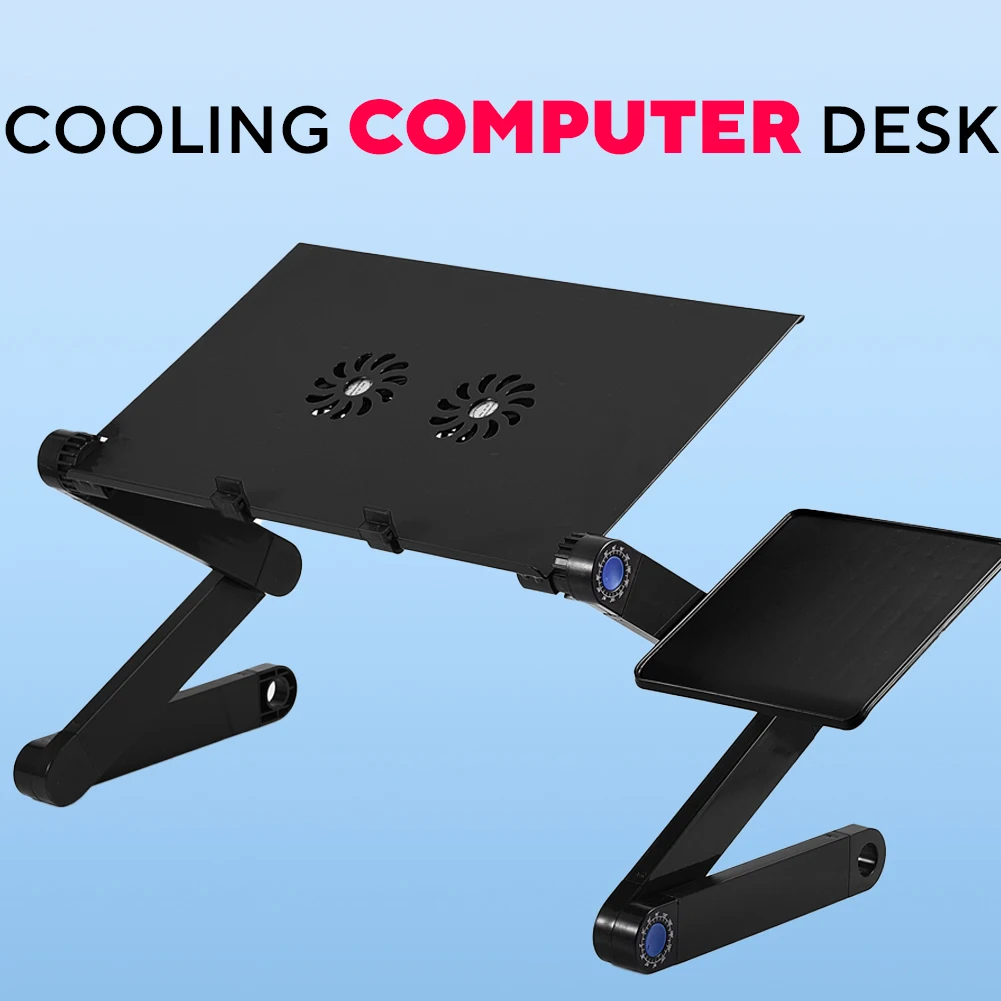 360&deg; Adjustable Foldable Laptop Desk Table Stand Holder Cooling Dual Fan Mouse Boad Black laptop stand