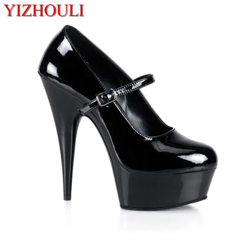 

15CM Sexy Ultra High Heels Shoes Women's Pretty Single Shoes Red Patent Platform Mary-Jane Shoes With 5 3/4 Inch dance shoes