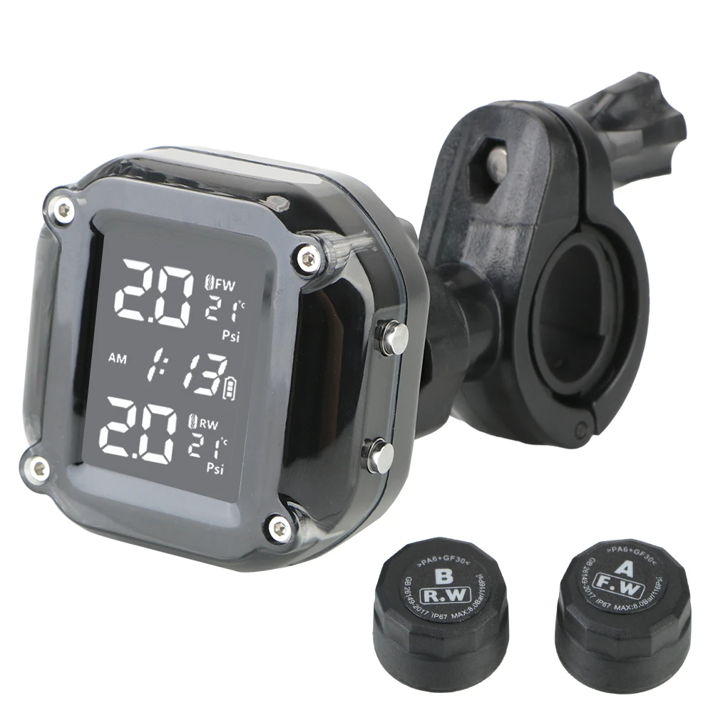 Motorcycle TPMS Tire Pressure Monitoring System With 2 External Sensors