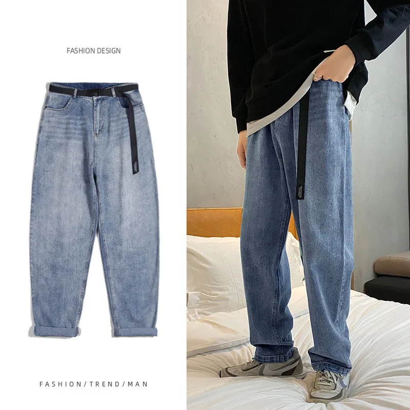 

Fashion Mens Loose Fit Long Jeans Vintage Washed Urban Style Dad Jeans Patchwork Pockets Denim Pants Trousers For Male