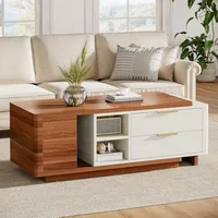 Extendable Wood Coffee Table with 2 Drawers, 43"-65" Length Adjustable Rectangular Dual-Tone Center Table with Storag 1