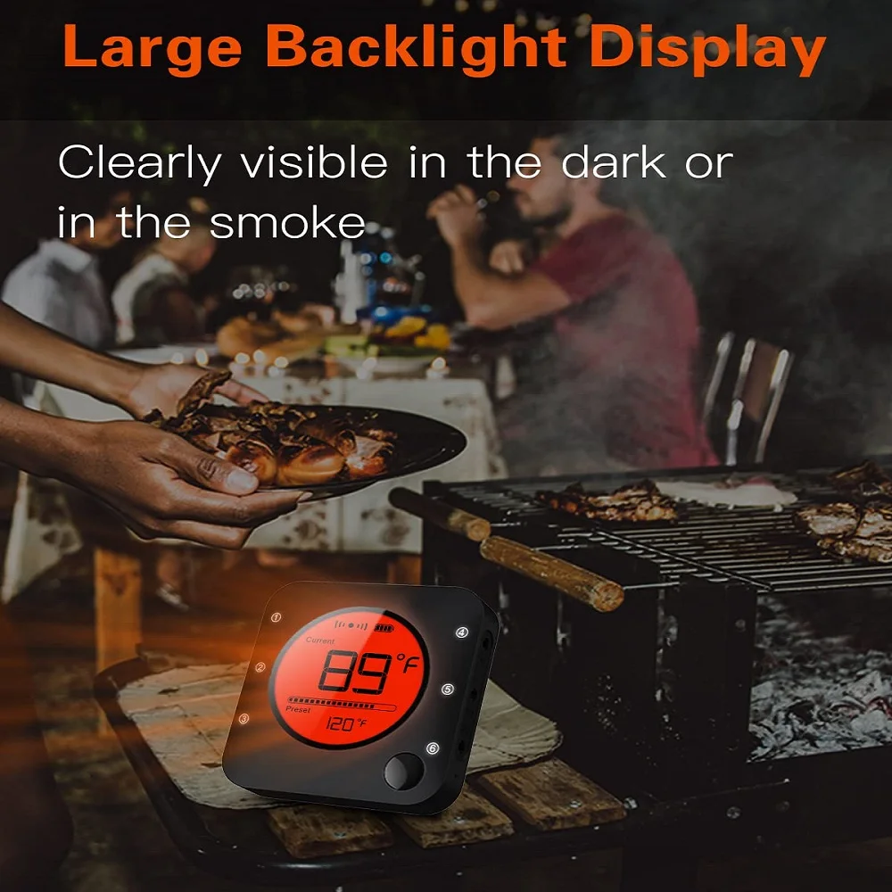 Jinutus Bluetooth Meat Food Thermometer Wireless Digital Grill Kitchen Thermometer With 6 Probes For BBQ Smoker Oven Cooking 5