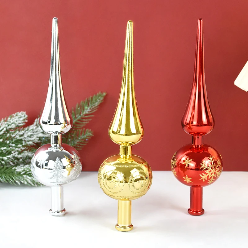 23cm Christmas Tree Topper Red Gold Silver Tip Shaped Ornaments Gourd Ball Hanging Pendant Xmas Decor for Home Navidad christmas tree decoration