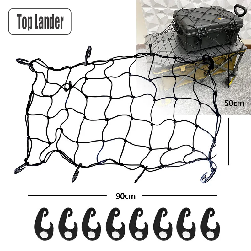 401246-73584e.jpg S6a1b62f8b55f44edbc49a309384a9366t Camping Wagon Accessories Elastic Cover Net with 8 Clip Outdoor Trolley Luggage Net Elasticity Rope Cart Cover Car Storage Nets Mallzona