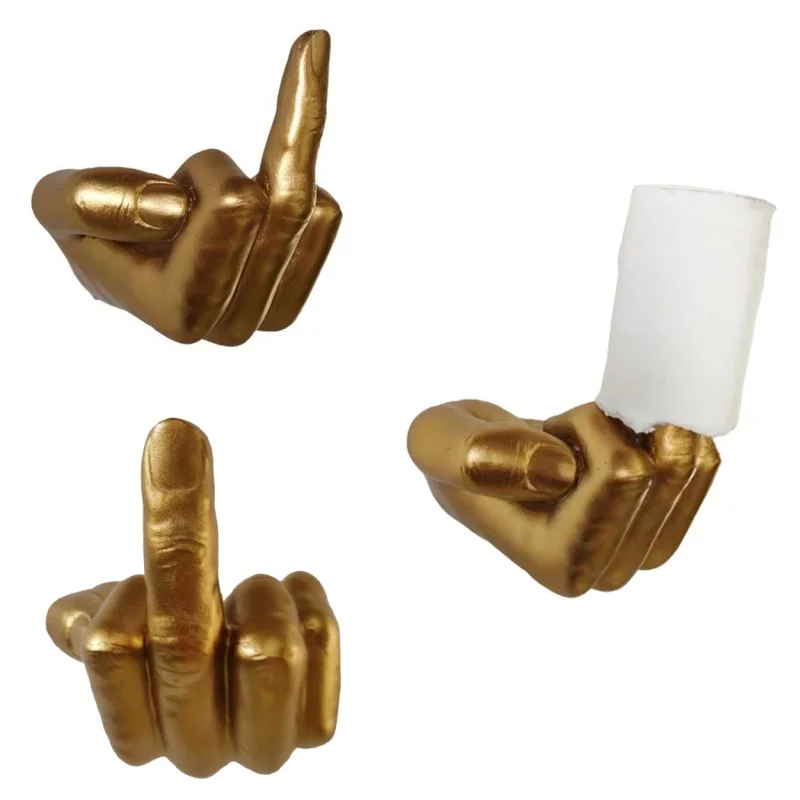 Toilet Paper Holder Creative Design Middle Finger Fun Wall Mount Middle Finger Holder Tissue Roll Paper Storage