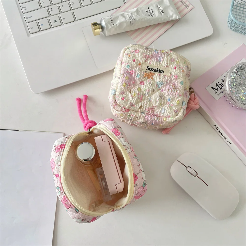 Mini Cute Square Cosmetic Bag Women Portable Earphones Lipstick Sanitary Napkins Storage Pouch Small Makeup Zipper Bags Purse