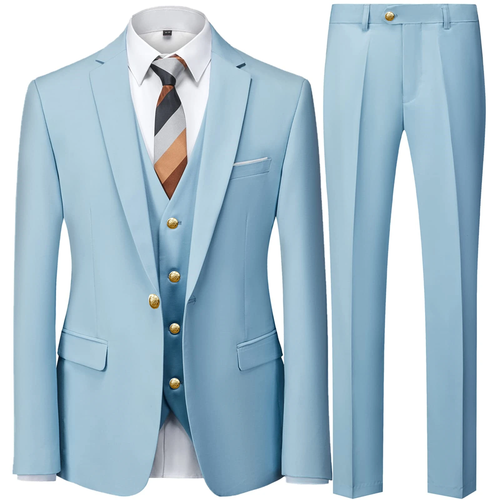 Mens Suit 3 Pieces Set Casual Business Male Dress Blazers Jacket Coat Trousers Pants Vest Waistcoat