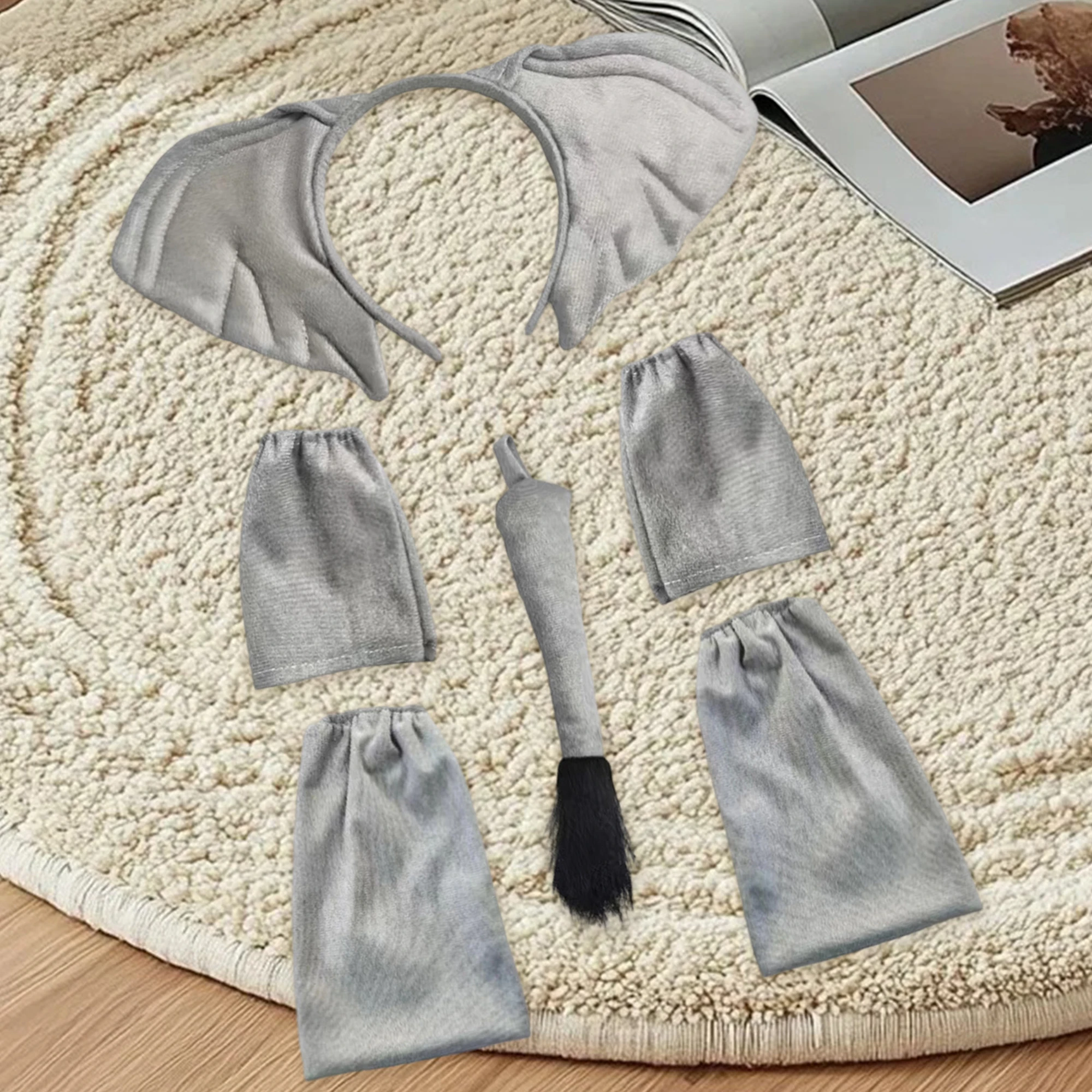 Grey Elephant Costume Set with Headband Gloves Leg Warmers and Tail for Halloween Cosplay Party Dress Up