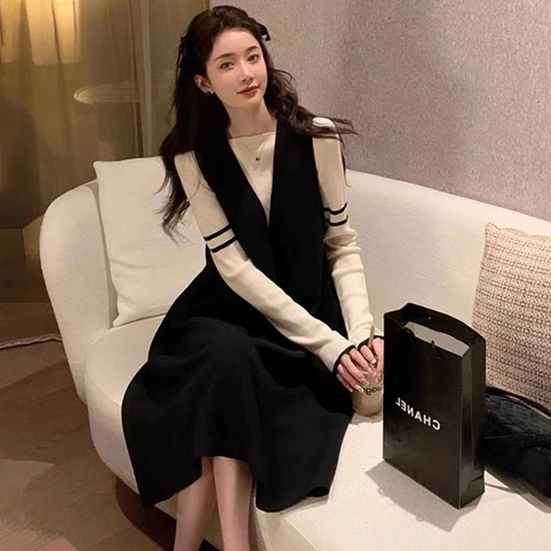 Autumn & Winter Pregnant Women's Knitted Dresses Solid Color Long Sleeve Turn-down Collar Button Fly Maternity Straight Dress 6 S6a1bc25c244544ab89bc749d97b89c49Z