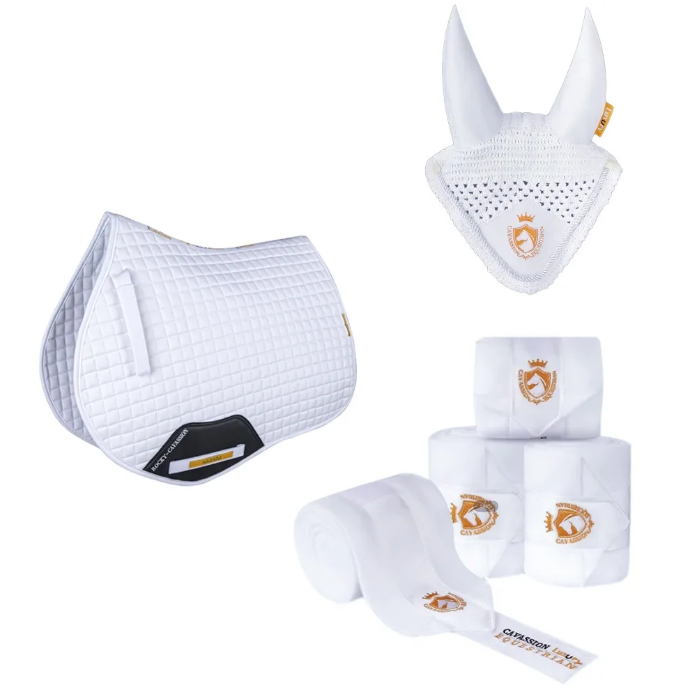 Three equestrian equipments for your horse ear cover saddle pad and bandage four color choice orange wine red navy and white