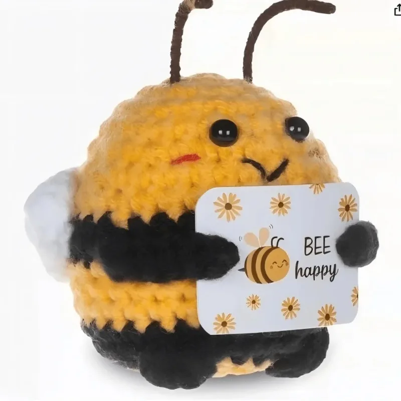 귀여운 꿀벌 뜨개질 인형 BEE Happy 카드 포함 수제 니트 봉제인형 친구와 가족을 위한 선물