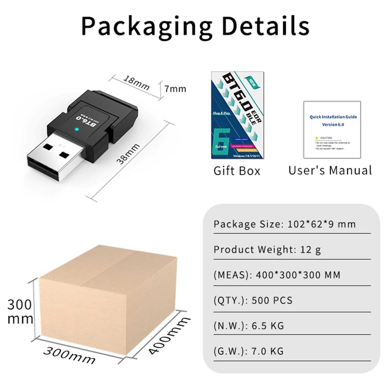 USB BT 어댑터 플러그 앤 플레이 BT 리시버 EDR & BLE, 헤드폰, 키보드, 마우스, 스피커, 프린터용, 윈도우 8.1/10/11 지원