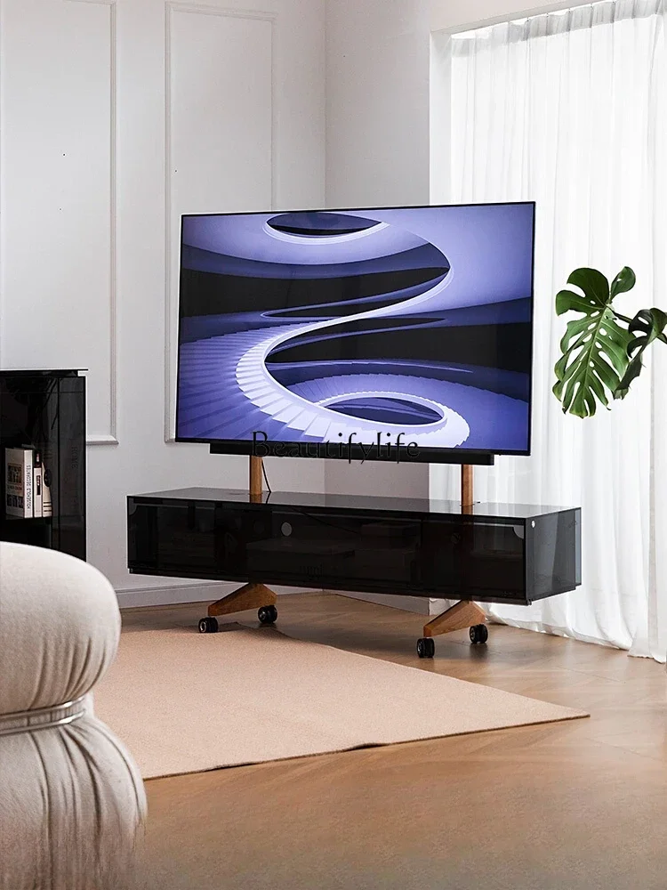 

Nordic Simple Mobile TV Stand Retro Movable TV Cabinet Living Room Bedroom TV Rack