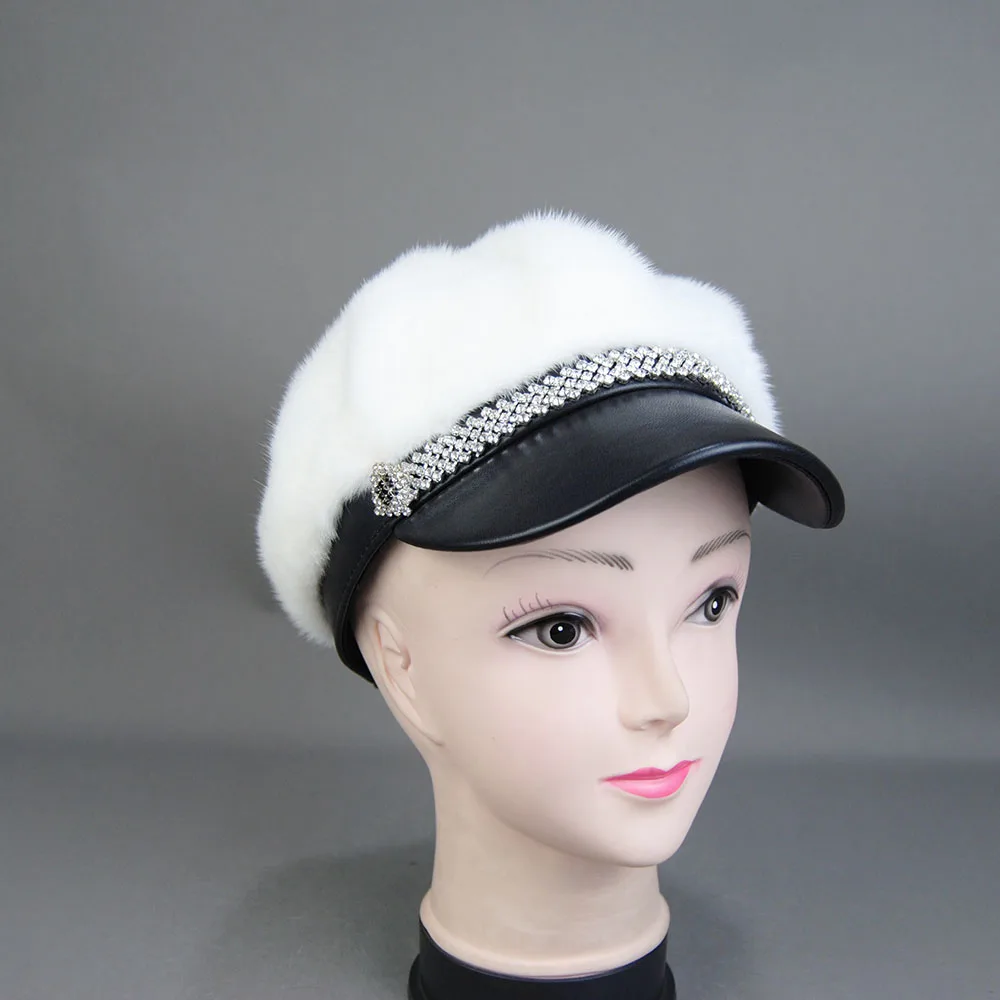 Winter Baseball Hat Women Full Pelt Real Mink Fur Hats Lady Luxury Warm Natural Mink Fur Visors Caps Female Fashion Hat