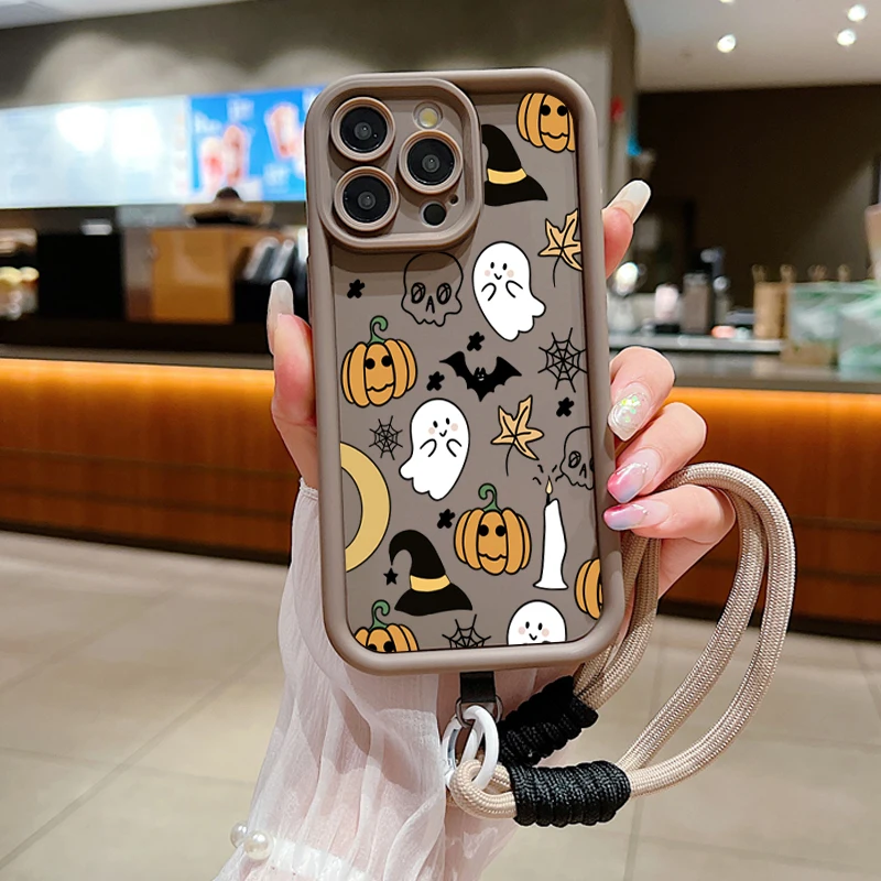 Halloween Pumpkin Ghost Design Soft Lanyard Rope Silicone Phone Case