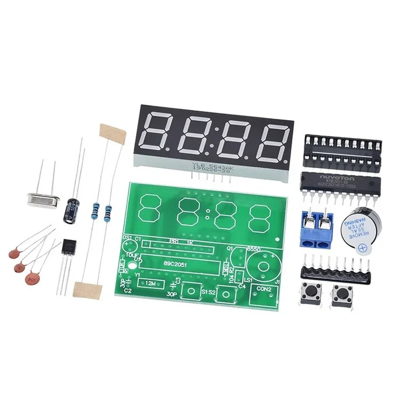 

AT89C2051 Digital LED Display 4 Bits Electronic Clock Electronic Production Suite DIY Kit 0.56 Inch Red LED Two Alarm Function