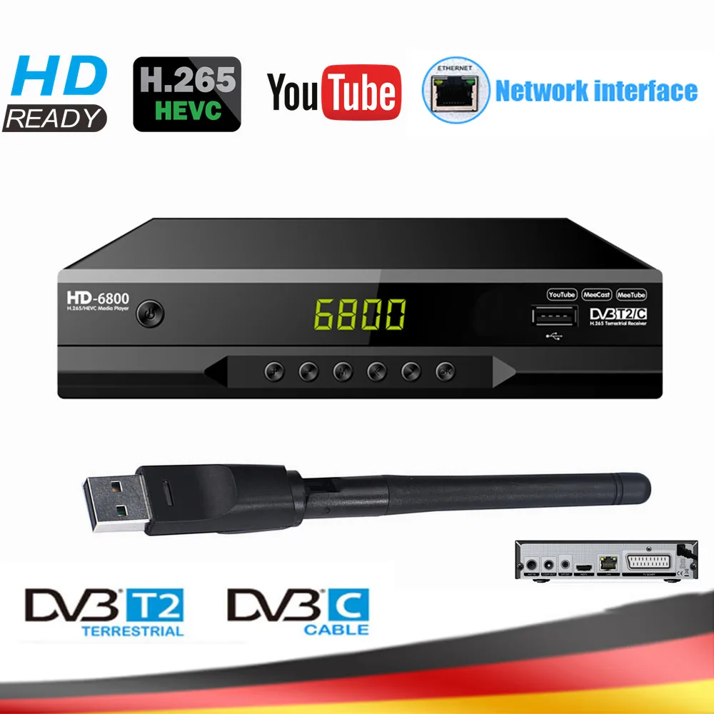 DVB-T2 DVB-C Combo Digital Terrestrial TV Tuner H.265/HEVC HD 1080P Scart Decoder Support Meecast Built-in RJ45 Set Top Box |