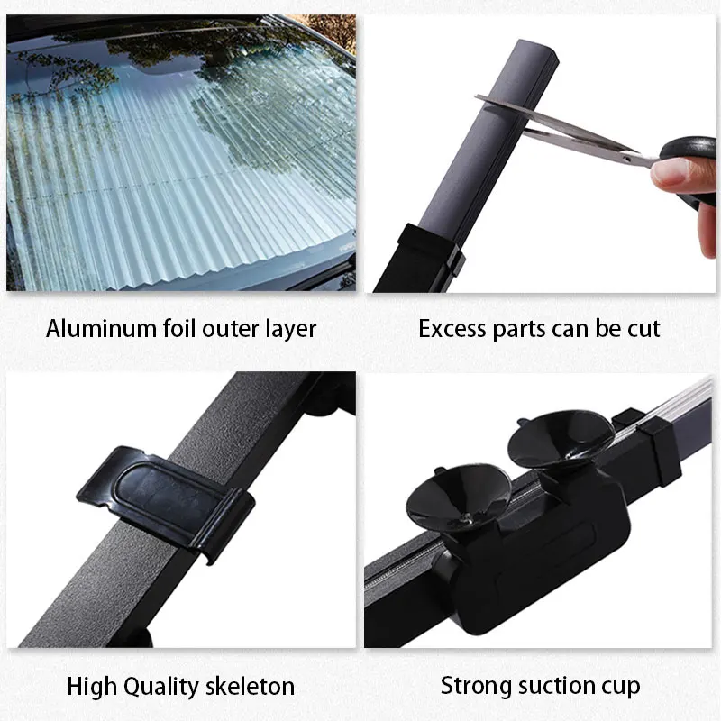 Aluminum Foil Car Windshield Sun Shade with 6 Suction Cups