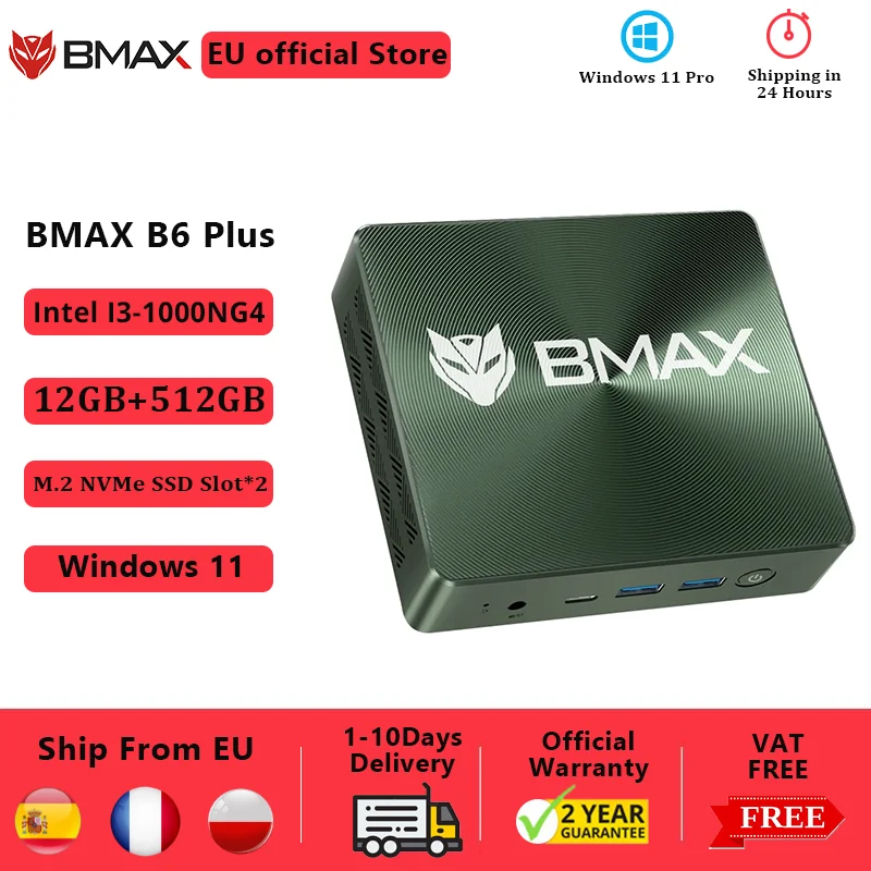 Bmax B6 Plus Mini Pc Windows 11 Pc Intel I3-1000Ng4 12Gb Ddr4 Ram 512Gb Nvme Ssd Wifi 5 Usb 3.0 Usb * 3 Hdmi * 2 Bluetooth4.2