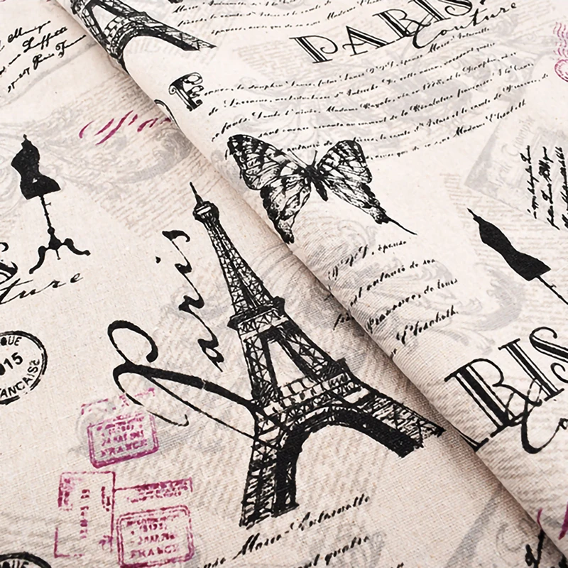 Eiffel Tower,Printed Cotton Linen Fabric For Quilting&Sewing DIY Table Cloth Curtain,Bag,Cushion,Furniture Cover TextileMaterial