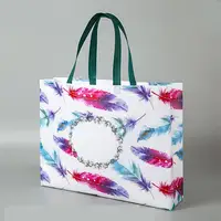 Reusable Bag Shopping Bag Shopping Pouch Non-woven Fabric Storage Folding Bag Feather Printing Waterproof Traval Bag Grocery Bag 2