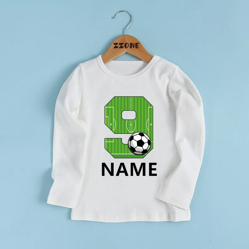 Football Number Birthday Kids T shirt 1 2 3 4 5 6 7 8 9 Years Customize Name Soccer Boys T-shirts Baby Girls Long Sleeve Clothes 5