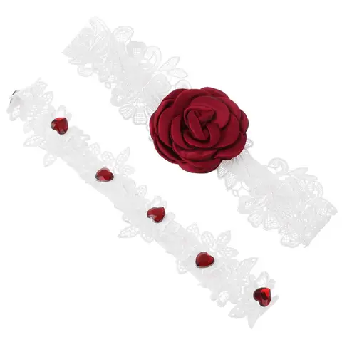 Garter Handmade Rhinestones Stretch Red Rose Flower Garters Lace Leg Ring Set Embroidered Stretch Garter Lace