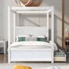 Full Size Canopy Bed Frame with 2 Drawers,Wooden Canopy Bed with Storage,Four Post Bed with Headboard for Kids Girls Boys 3